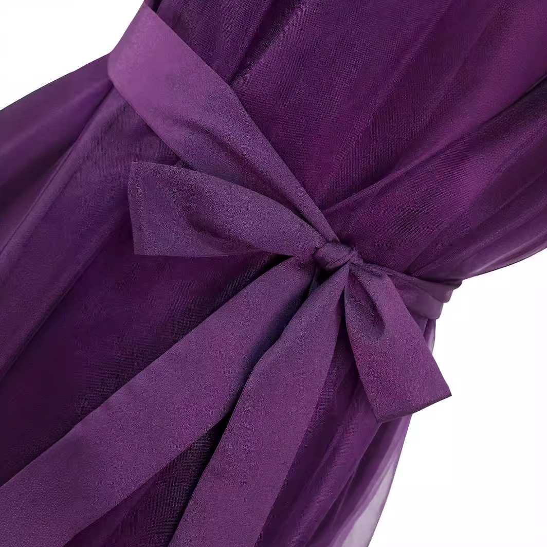 Plain Wryshoulder Sleeveless Belt Bandage Elegant Dress - Image 4
