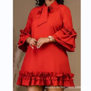 Plain Flare Sleeve Bandage Pleat Elegant Dress