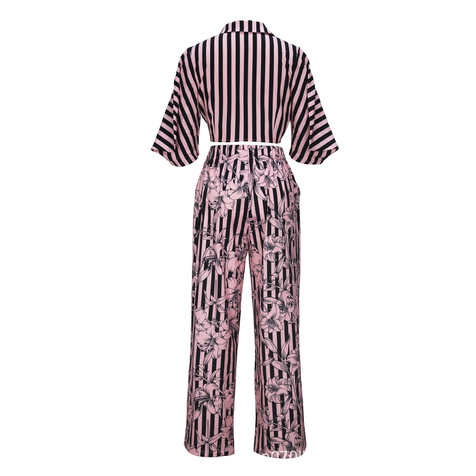 Simple Short Knotted Tops Slimming Fashion Casual Pants Set - Image 3