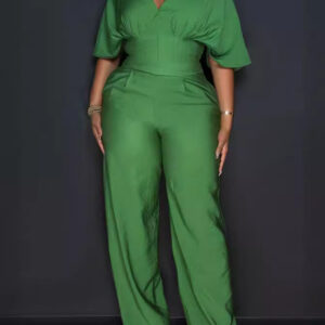 Chic V Neck Short Sleeve Wide Leg Jumpsuit