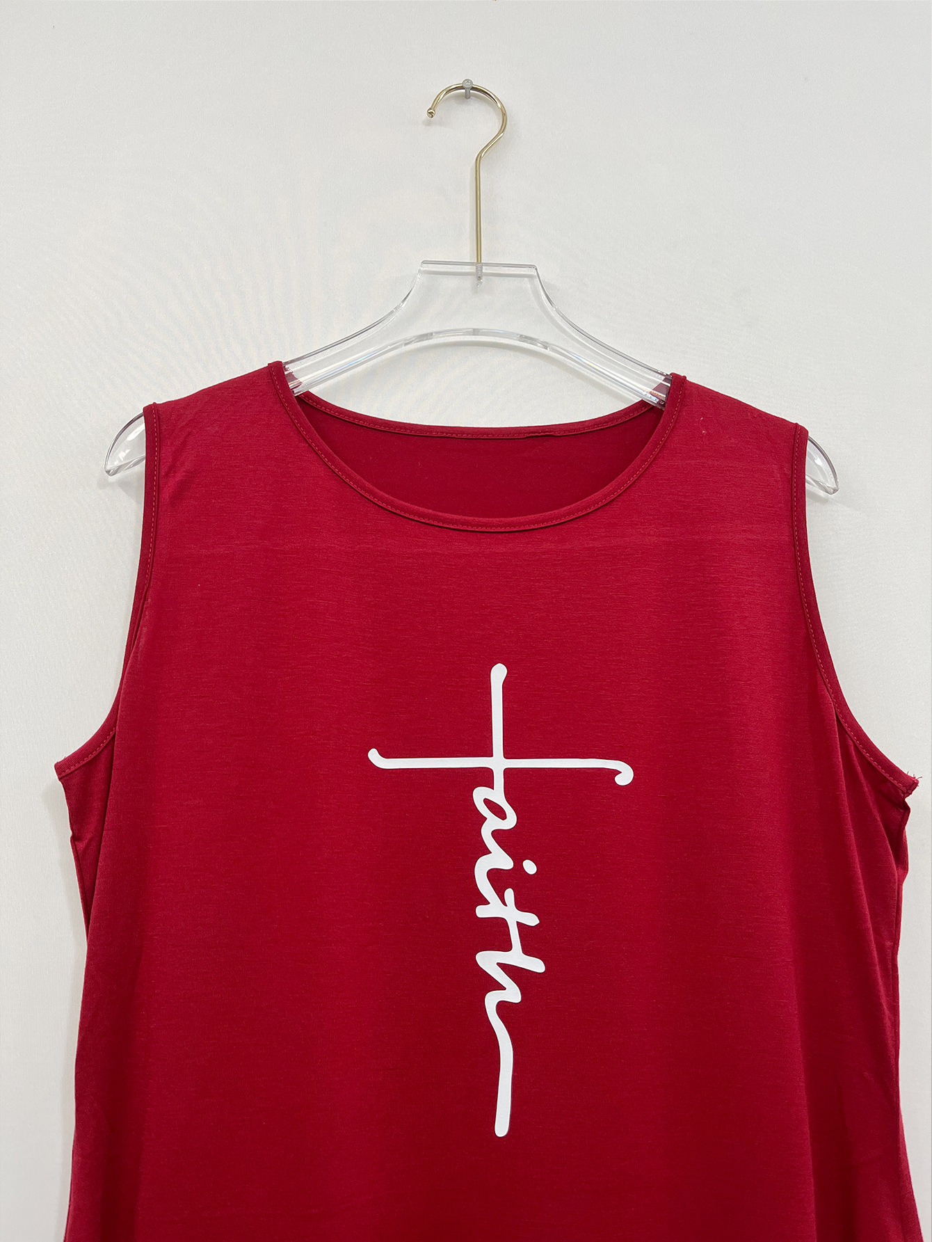Women's Plus Size Letter Faith Print Round Neck Pockets Tank Maxi Dress - Image 5