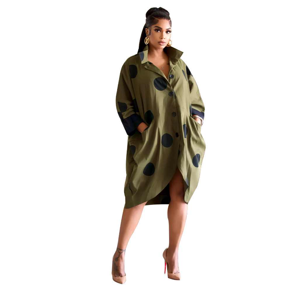 Women's Dot Printing Pocket Lapel Casual Shirt Dress - Image 5