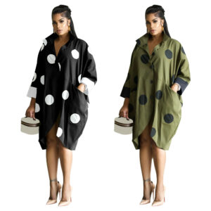 Women's Dot Printing Pocket Lapel Casual Shirt Dress