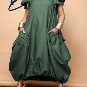 Plain Crew Neck Butterfly Sleeve Casual Dress