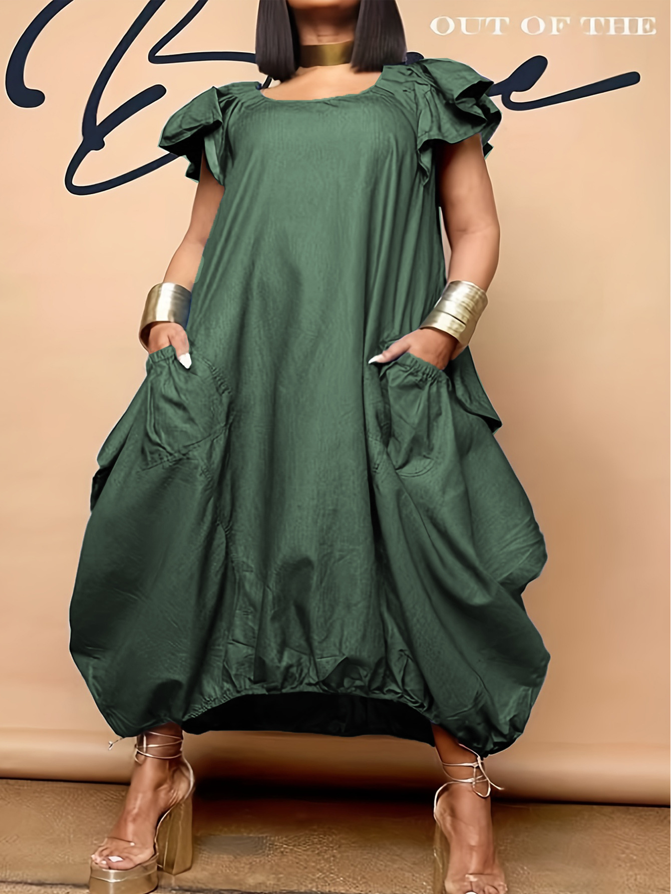 Plain Crew Neck Butterfly Sleeve Casual Dress