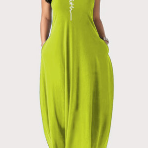 Women's Plus Size Letter Faith Print Round Neck Pockets Tank Maxi Dress
