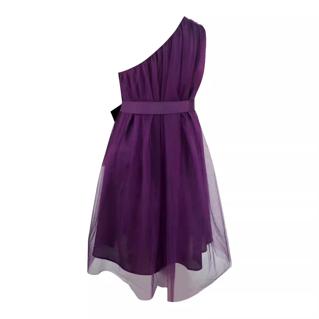 Plain Wryshoulder Sleeveless Belt Bandage Elegant Dress - Image 5
