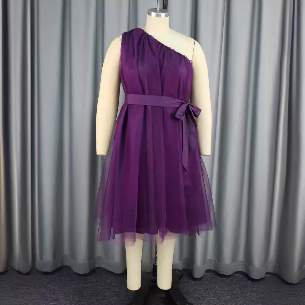 Plain Wryshoulder Sleeveless Belt Bandage Elegant Dress - Image 2