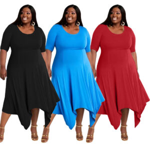 Plain Crew Neck Short Sleeve Irregular Casual Dress