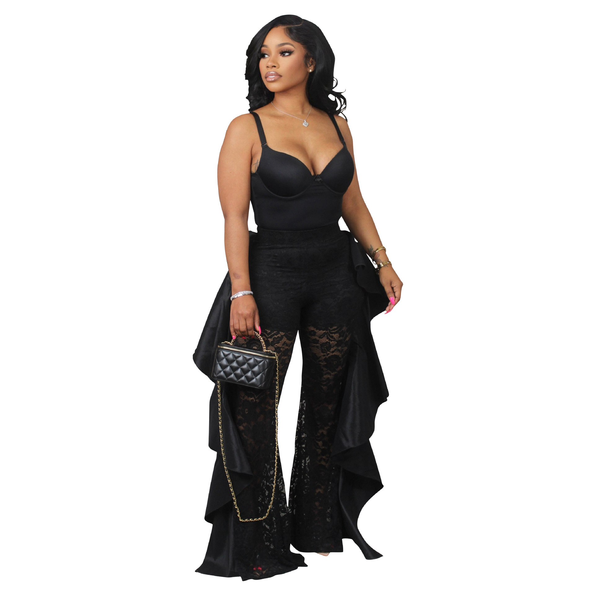Plain Vest Sleeveless Lace Ruffle High Waist Elegant Jumpsuit - Image 6